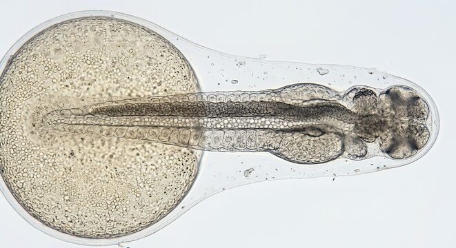 Microscopic View of Developing Fish Embryo in Egg
