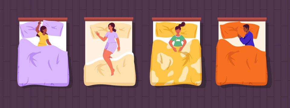 People sleeping in beds top view
