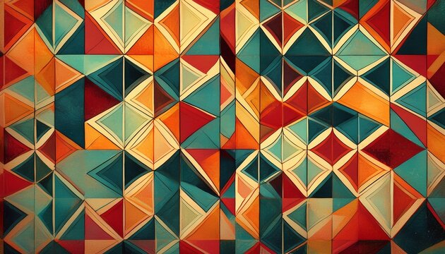 intricate geometric pattern of interlocking triangles in a repeating tessellation with a textured vintage feel