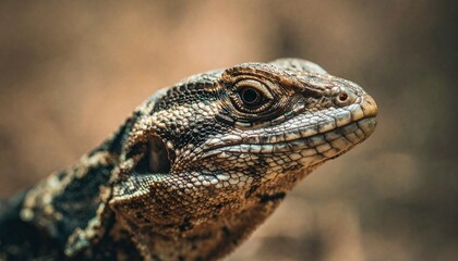 Fototapeta premium Close-up Portrait of a Brown Lizard with Detailed Scales and Texture.