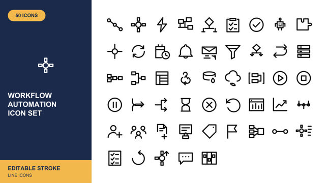 Workflow Automation icon set. Editable line icons. Vector illustration.