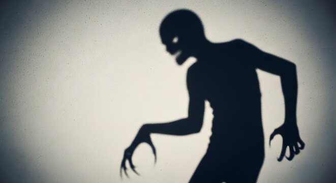 Scary zombie monster silhouette with glowing eyes