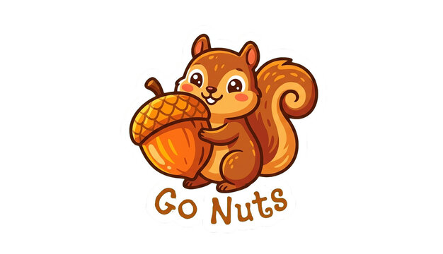 Cute Squirrel Holding a Big Acorn with "Go Nuts" Text