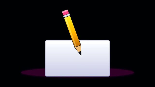 a yellow pencil creates workspace productivity while drafting lines on a white card to optimize cognitive ergonomics within this simple digital graphic design animation frame