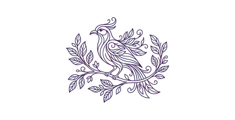Obraz premium Ornamental Bird on Branch Vector Illustration