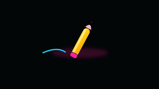 A yellow wooden pencil moves across a dark surface highlighting workspace productivity and cognitive ergonomics through fluid motion and gentle illumination of the writing instrument surface