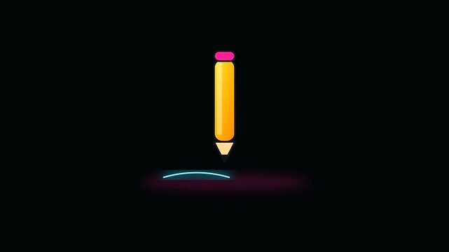 A yellow pencil animates writing lines on a dark void screen reflecting workspace productivity and cognitive ergonomics through fluid motion and glowing stroke visual effects