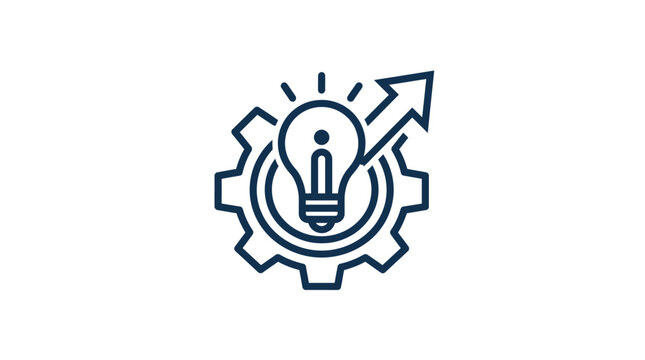 Linear Gear and Light Bulb Icon Representing Innovation Strategy and Process Optimization