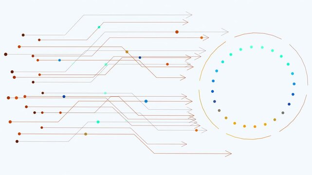 Digital data flow into circular network, abstract technology concept