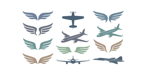 Aviation Airplane and Wing Vector Icon Set © ONE