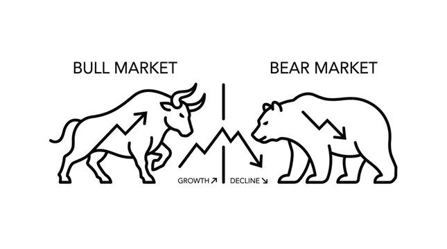 Bull and bear market stock exchange concept.