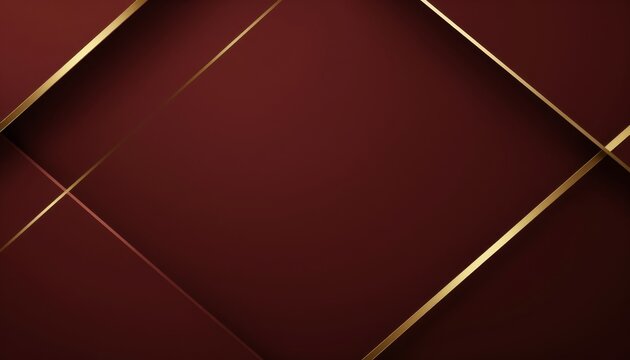 Minimalist Dark Red Abstract Background with Golden Geometric Lines