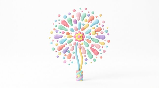 Colorful fireworks burst in vibrant 3D clay style isolated on white background