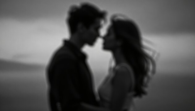Romantic Couple Silhouettes Embracing at Dusk