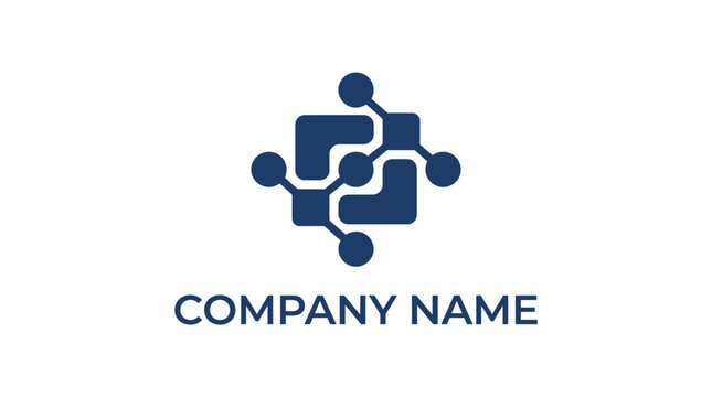 Abstract blue technology circuit node logo design symbol