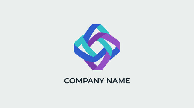 Abstract interlocking geometric loop logo in purple teal.