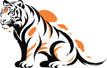 A stylized illustration of a tiger with black and orange markings, exuding a powerful and artistic presence © Creative Creating
