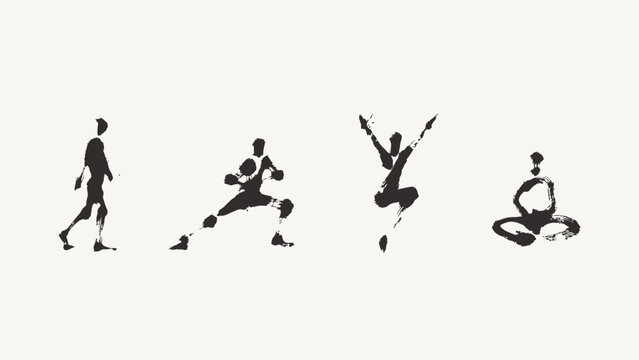 Silhouette pose vector collection. Dynamic human movement figures, action poses and gesture sequences for sports graphics, fitness illustrations, presentations and educational design.
