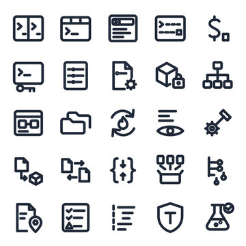 Developer tools pro icon set, 25 line icons collection vol 1