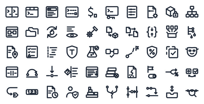 Developer tools pro big icon set, 50 line icons mega bundle