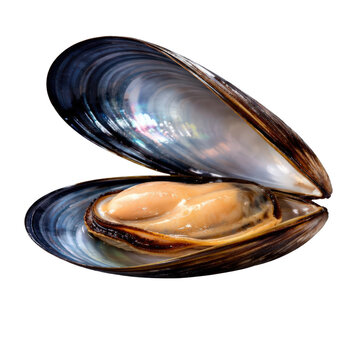 Mussel in Open Shell on Transparent Background