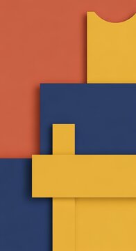 Minimalist Bauhaus Style Geometric Art featuring Overlapping Terracotta Navy and Yellow Shapes