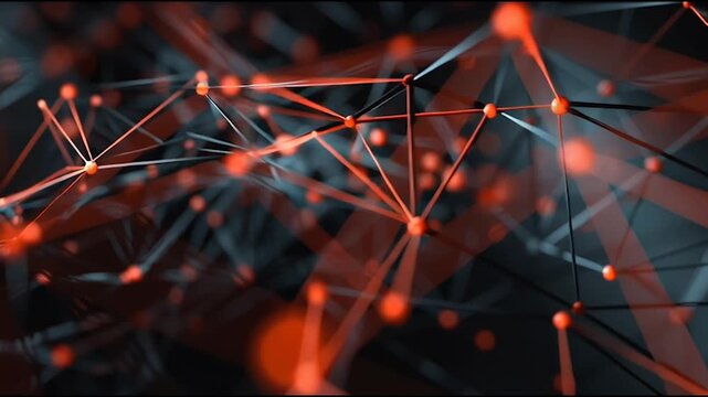 Abstract colorful business connection of lines from nodes It is connected to endless nodes and represents the innovation of communication in the network with black background
