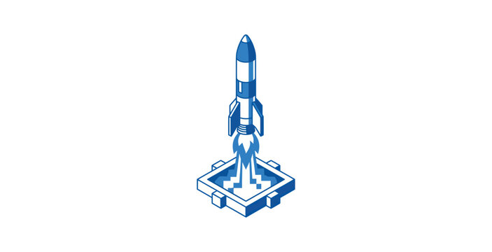 Isometric Rocket Launch Vector Illustration