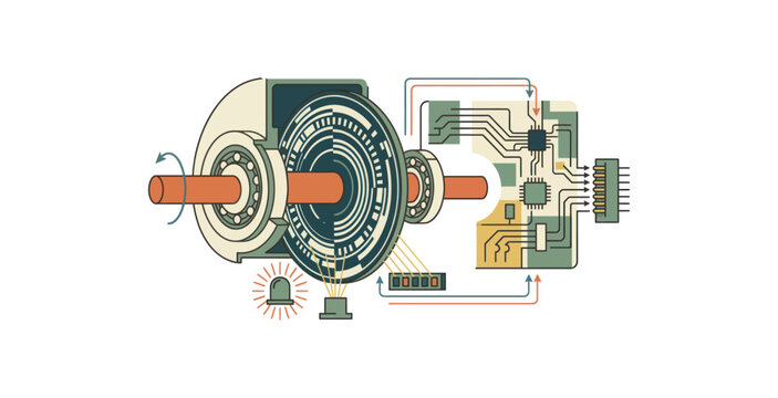 Rotary Encoder and Circuit Board Flat Design Illustration