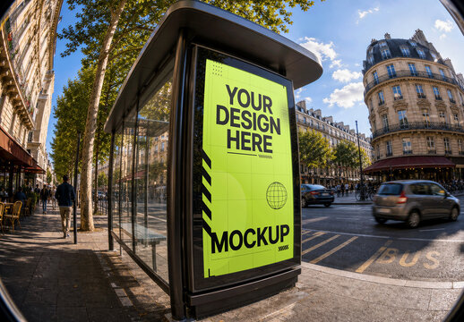 Bus Shelter Poster Narrow Street Mockup