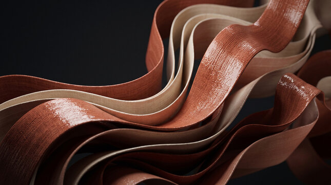 Elemento grafico 3D: cintas de datos fluidas y textura de lino tejido