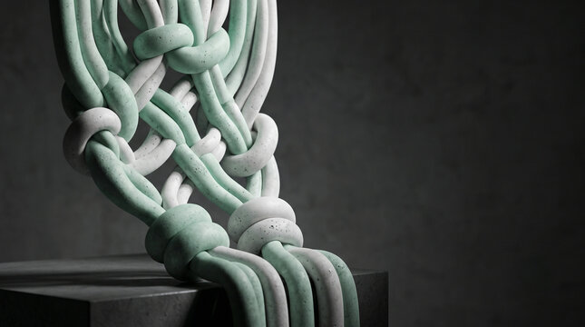 Hebras de fibra natural tejida en paleta verde menta y blanco