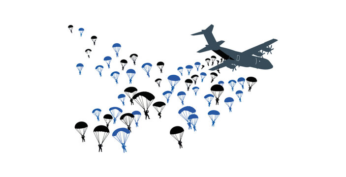 Military Paratrooper Deployment Vector Illustration