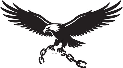 Fototapeta premium Bold eagle with chains breaking free in flight illustration