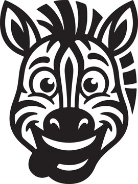 Smiling cartoon zebra face with black and white stripes illustration