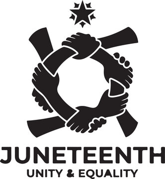 Juneteenth unity and equality handshake with rifles vector icon illustration