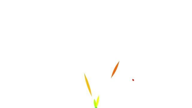 Abstract colorful sharp shapes exploding and bursting randomly on a white background.