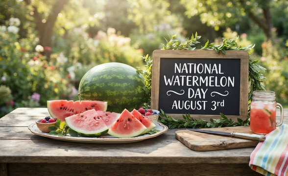 National Watermelon Day August 3rd Chalkboard Sign with Fresh Fruit