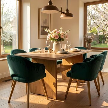 interior dining room design, product photography, shot from different angles. 