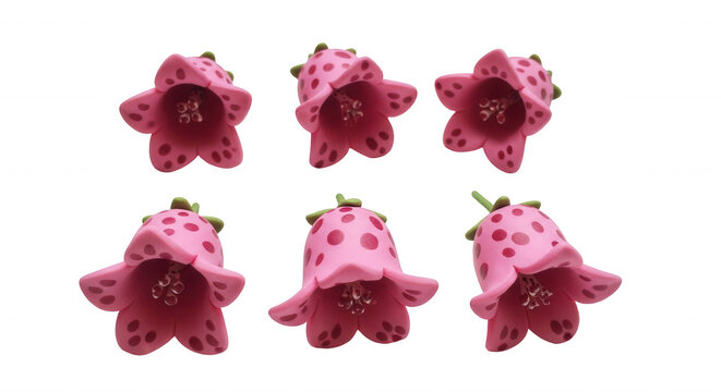 six pink bell shaped flowers arranged on a white backdrop for botanical illustration or decorative design purposes