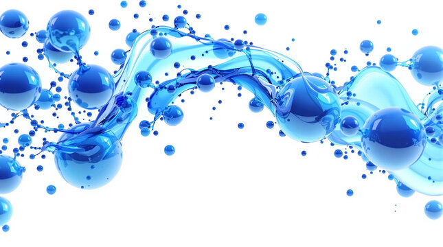 Liquid flow symbol with blue spheres. Abstract science icon representing fluid dynamics.