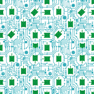 Futuristic Cyber Tank Circuit Board Seamless Pattern Digital Art