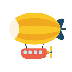 Cute Yellow Zeppelin Blimp Airship Vector Flat Clipart © bytaristudio