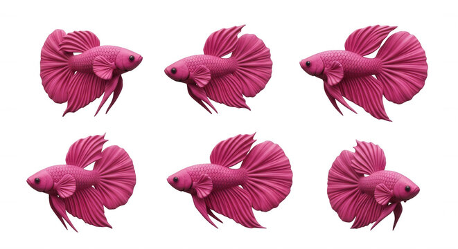 pink betta fish array on white backdrop vibrant swimming poses aquatic pet care and design