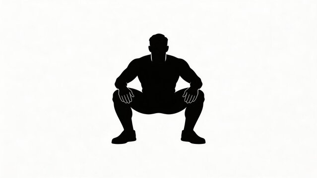 Black silhouette of a squatting muscular figure