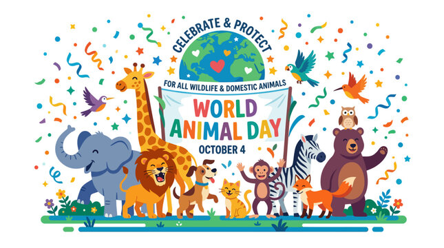 World Animal Day diverse wildlife illustration banner