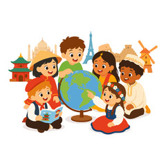 Obraz premium Multicultural Children Around the World Promoting Global Culture and Diversity