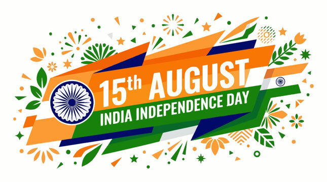 India Independence Day vector banner for 15th August, tricolor national flag background with Ashoka Chakra, patriotic celebration poster design