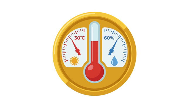 Vibrant Vector Icon Illustration of a Digital Thermometer and Analog Hygrometer Gauge Measuring Ambient Temperature and Humidity Levels for Climate Control Isolated on a Pure White Background