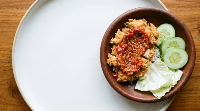 Ayam geprek indonesian crispy fried chicken with spicy sambal